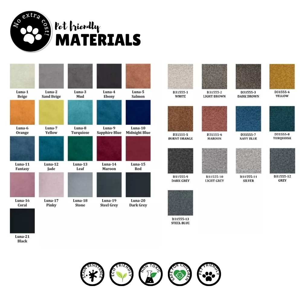 Pet Friendly, Kid-Friendly and Stain proof fabric options